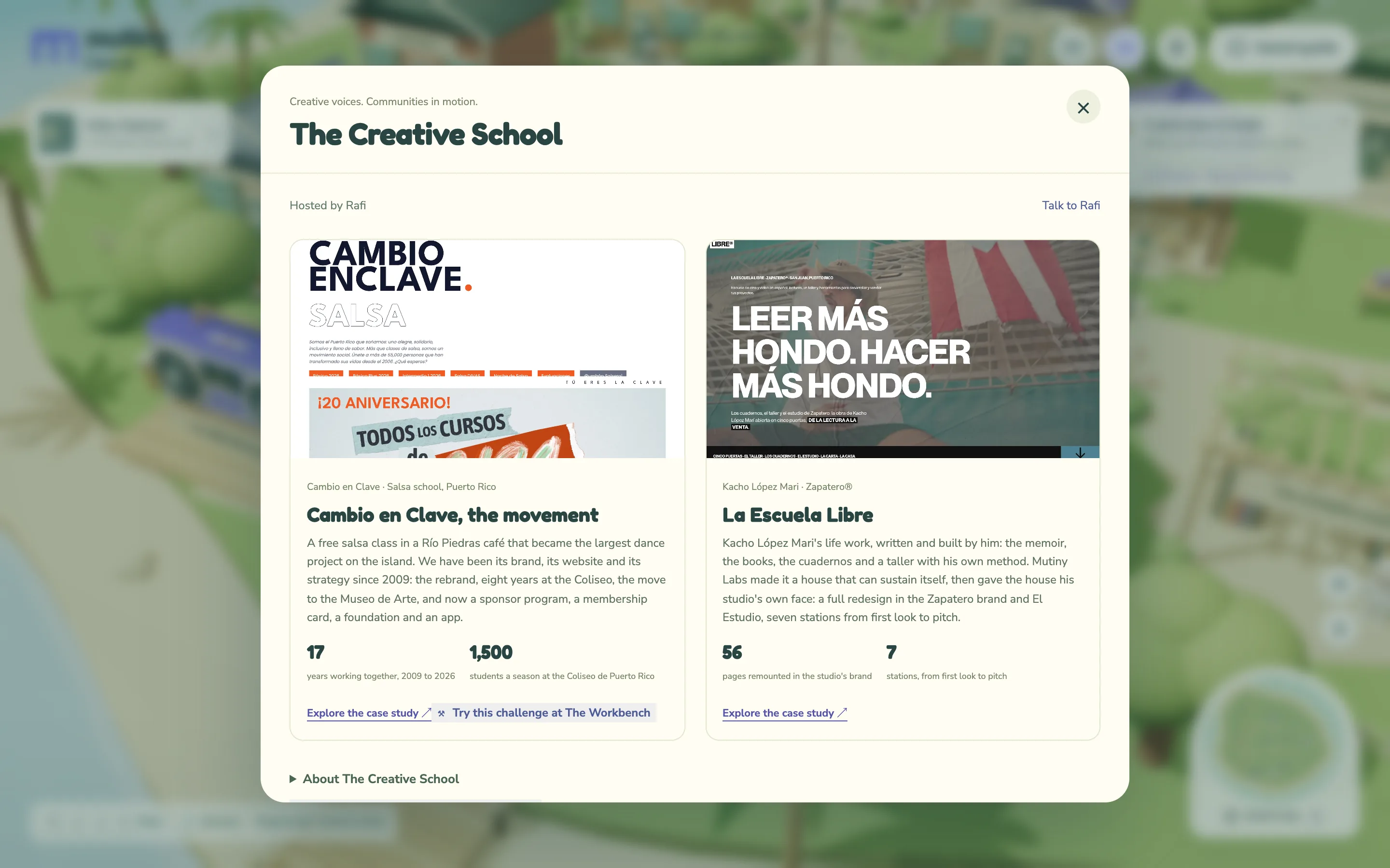 The Creative School, hosted by Rafi: Cambio en Clave and La Escuela Libre as car