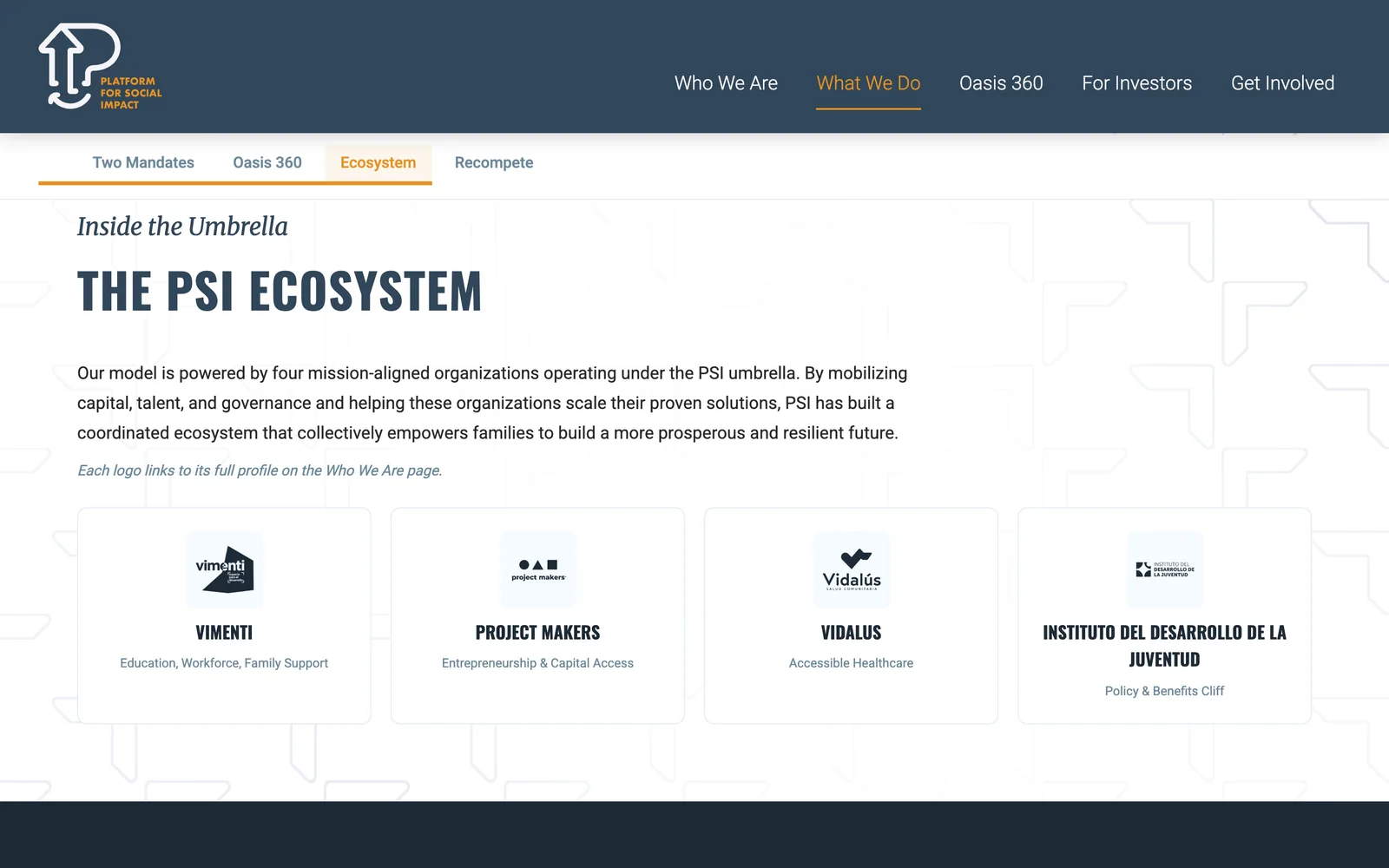 The PSI ecosystem: four mission-aligned organizations operating under one platfo