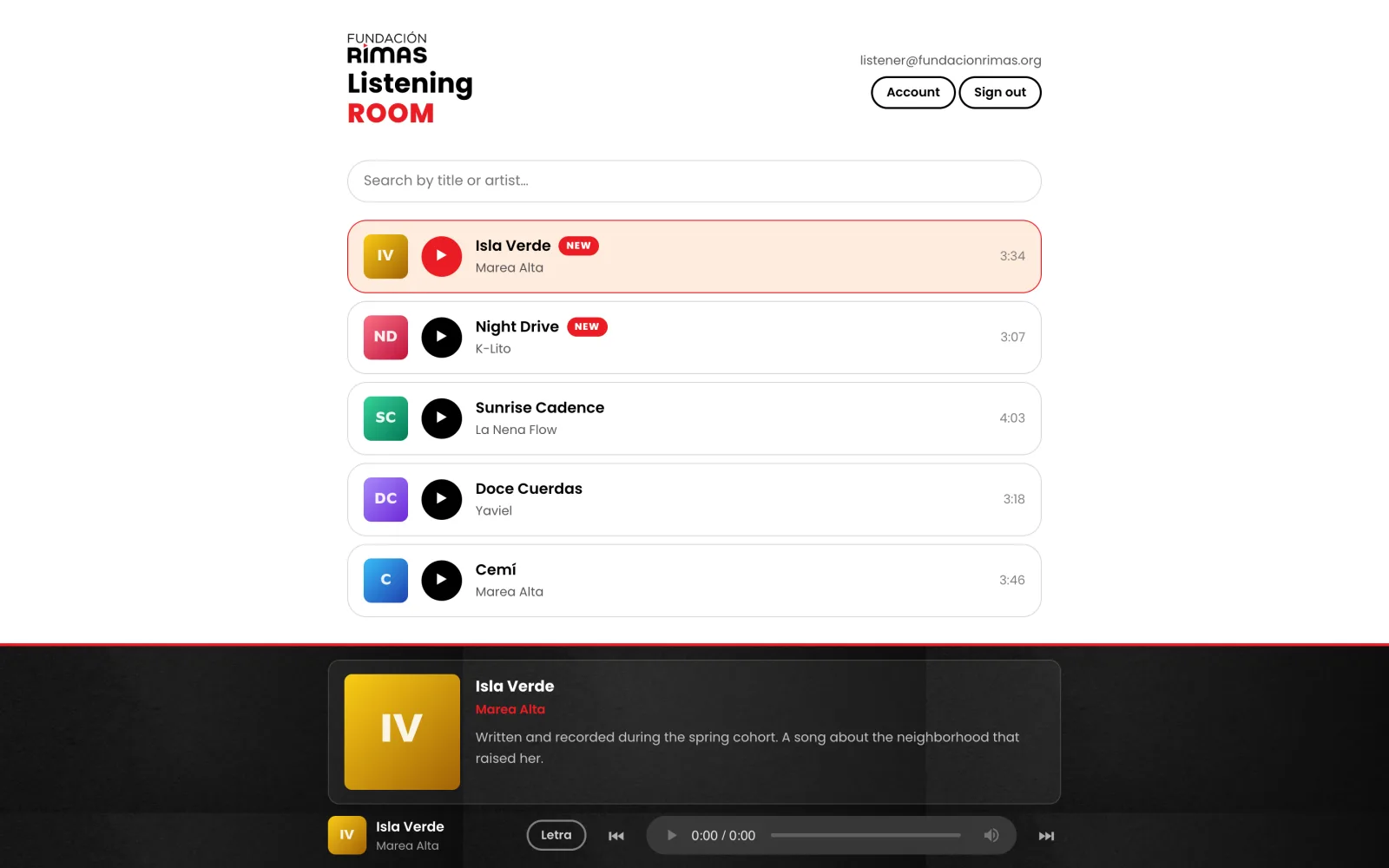 Listening Room private streaming