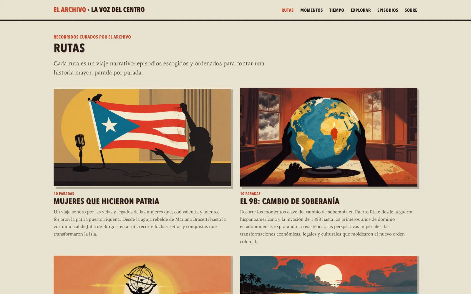 Rutas: curated narrative routes that string episodes into a larger story, stop b