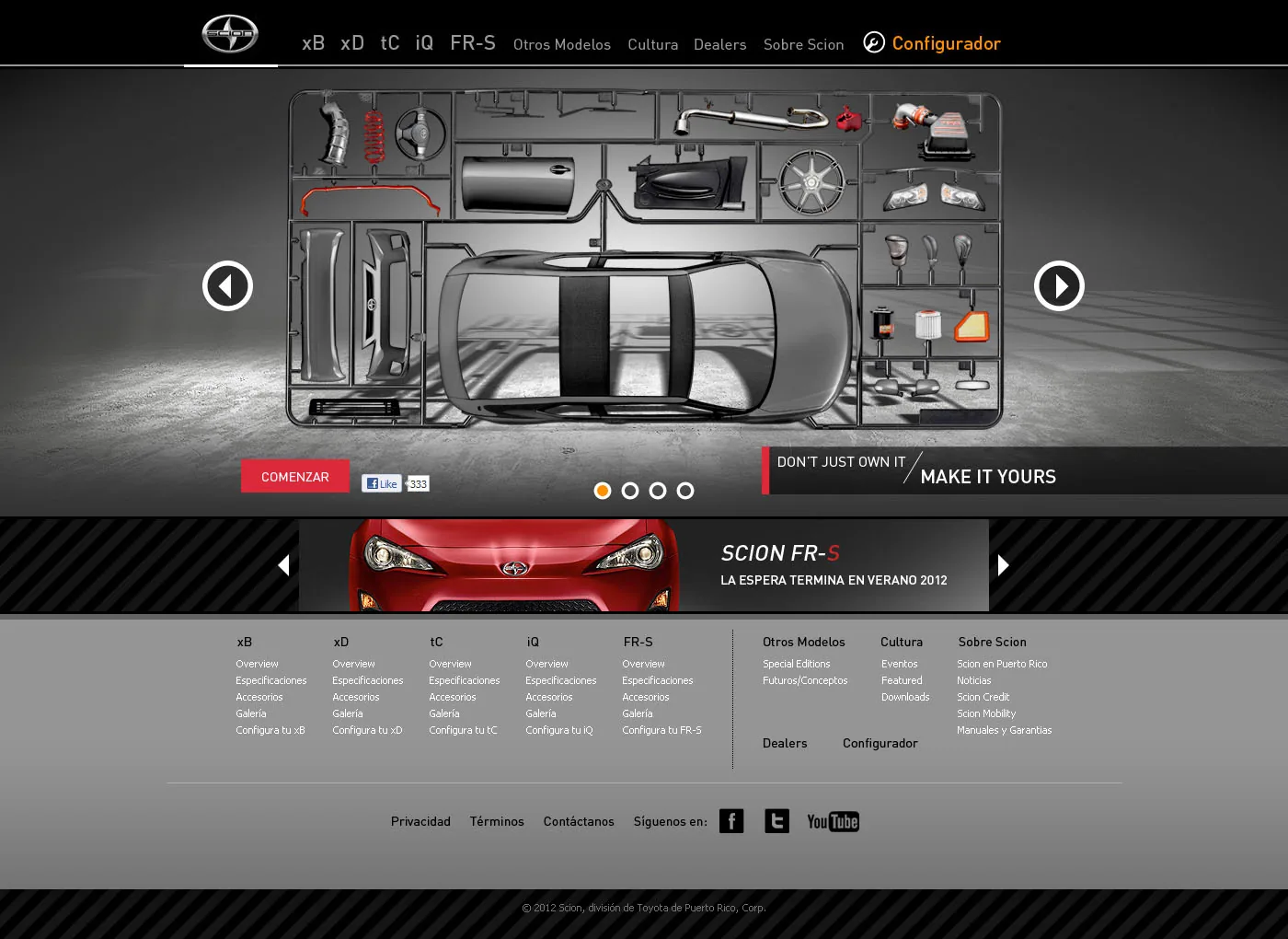 Scion Build Your Own configurator homepage — Don't just own it, make it yours