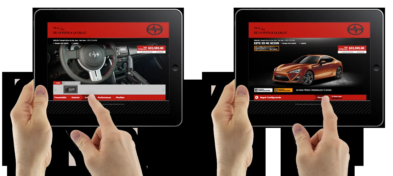 Kiosk configurator final screen — Este es mi Scion, a finished FR-S build