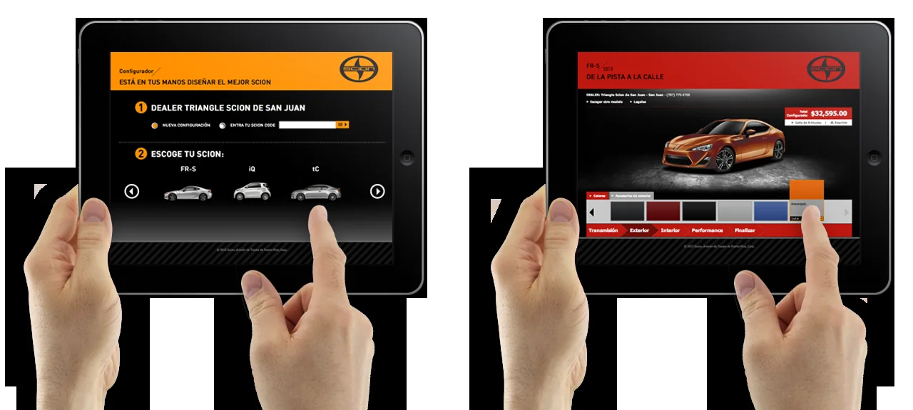 In-dealership kiosk configurator running at Triangle Scion de San Juan